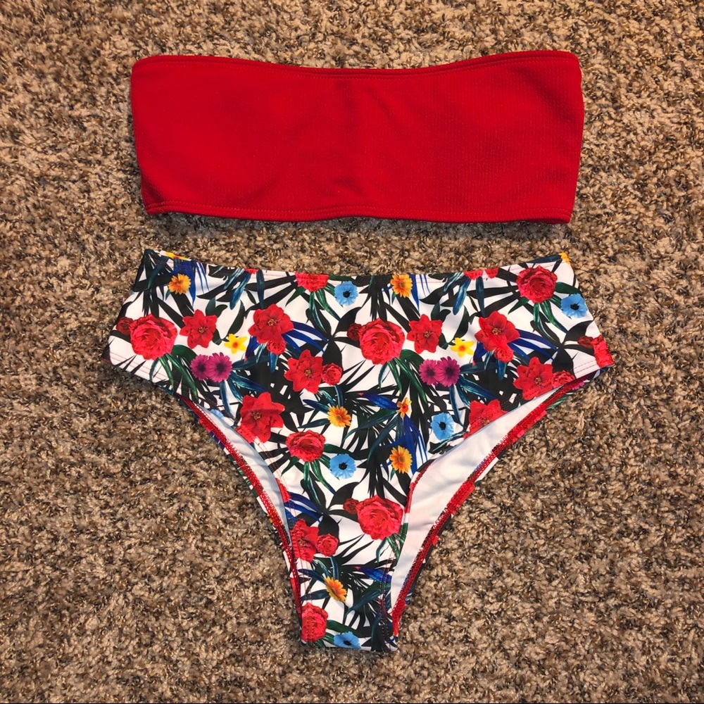 SHEIN bandeau high wait bikini set